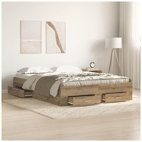 Struttura letto con cassetti Rovere artigianale Legno ingegnerizzato - Foto 2