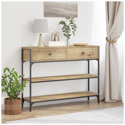 Tavolo Consolle Quercia Artigianale 100x25x75 cm Legno Ingegnerizzato e Acciaio - Foto 2