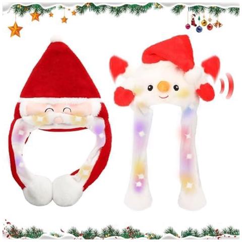 Set Di Cappelli Natalizi Led Babbo Natale Pupazzo Di Neve, Con Orecchie Mobili 2 Pezzi - Foto 1