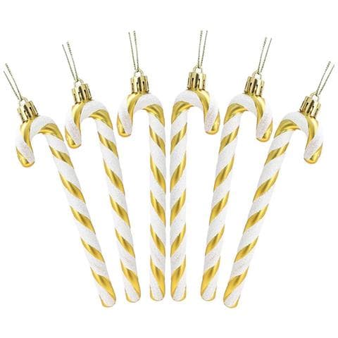 Set Di 6 Ornamenti Natalizi A Forma Di Bastoncino Di Zucchero - Decorazioni Festive Gold - Foto 1