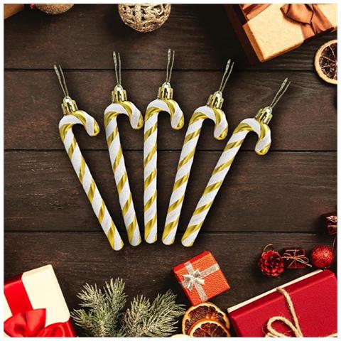 Set Di 6 Ornamenti Natalizi A Forma Di Bastoncino Di Zucchero - Decorazioni Festive Gold - Foto 5