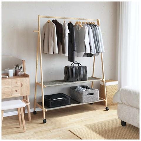 Appendiabiti con Ripiani e Ruote 132x45,5x155,5 cm in Bambù - Foto 2