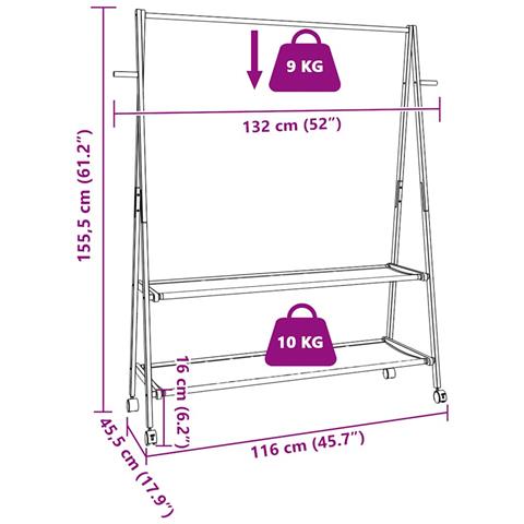 Appendiabiti con Ripiani e Ruote 132x45,5x155,5 cm in Bambù - Foto 9