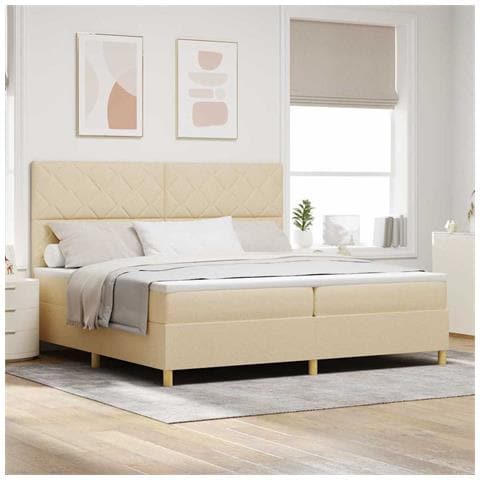 Letto a molle con materasso Crema 200 x 200 cm Tessuto - Foto 2