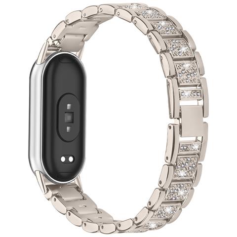Cinturino Bracciale Sottile Con Diamanti Compatibile Con Xiaomi Mi Band 8/9/10 - Acciaio Inossidabile Beige - Foto 2