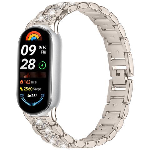 Cinturino Bracciale Sottile Con Diamanti Compatibile Con Xiaomi Mi Band 8/9/10 - Acciaio Inossidabile Beige - Foto 1