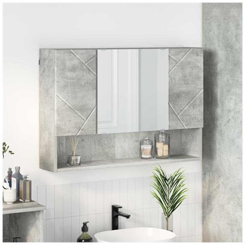 Mobiletto per specchio da bagno Grigio cemento 80 x 17 x 55 cm - Foto 2
