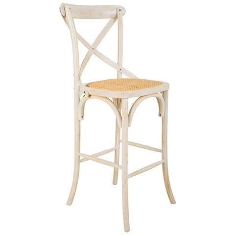 Sgabello In Legno E Seduta In Rattan Bianco 45x53x75/116h - Foto 1