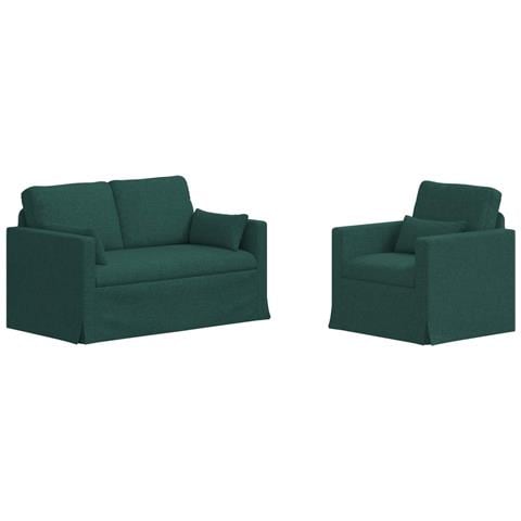 Divano 2 pcs Verde Scuro 139 x 78 x 80 cm Tessuto - Foto 1