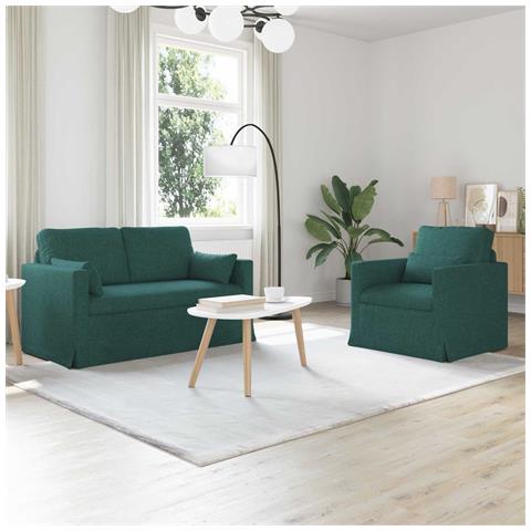 Divano 2 pcs Verde Scuro 139 x 78 x 80 cm Tessuto - Foto 2