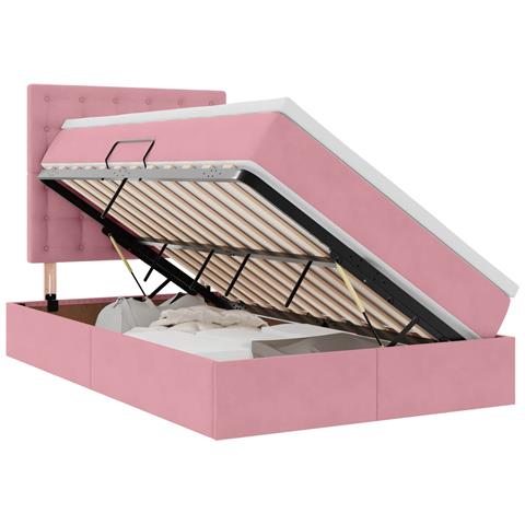 Letto con contenitore e materasso Rosa 120 x 200 cm Velluto - Foto 1