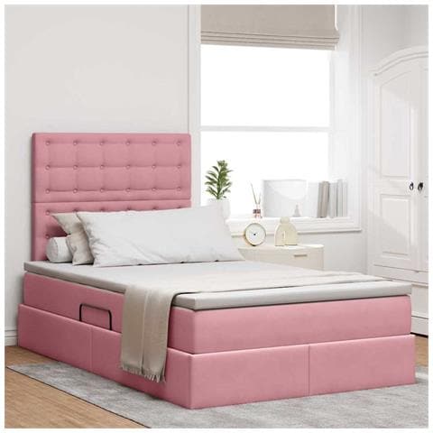 Letto con contenitore e materasso Rosa 120 x 200 cm Velluto - Foto 2