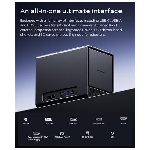 WTR Pro NAS Mini PC Barebone (senza RAM senza SSD), AMD Ryzen 7 5825U 8 core max 4,5 GHz, HDMI+DP+tipo C triplo display 4K - Foto 4