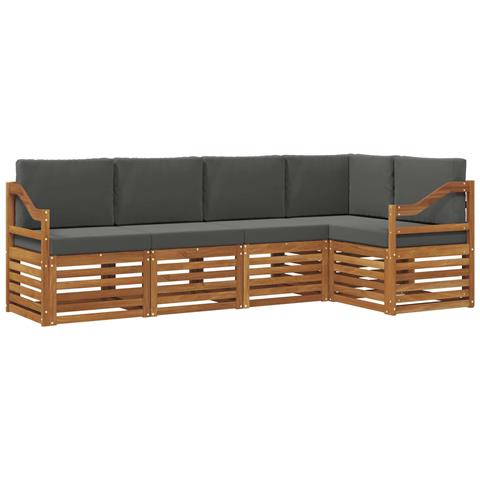 Set divani 5 pcs Naturale e Antracite Legno di Acacia Massello - Foto 1
