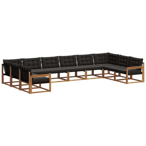 Set di divani da esterno con cuscino 10 pcs Naturale e Nero - Foto 1
