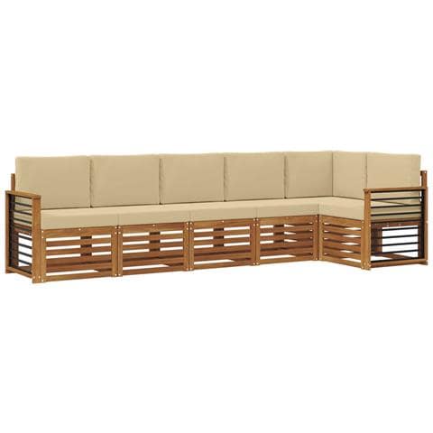 Set divani 6 pcs Naturale e Beige Legno di Acacia Massello - Foto 1