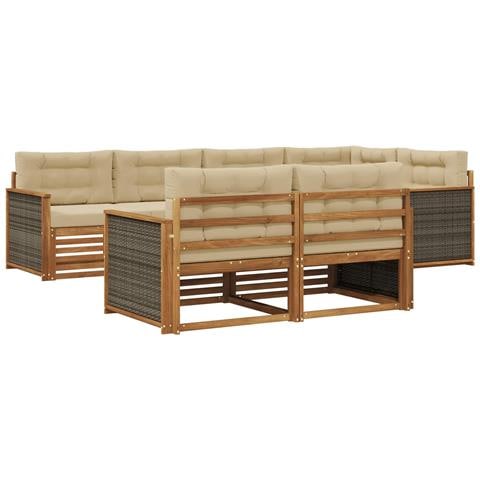 Set di divani da esterno con cuscino 7 pcs Naturale e Beige - Foto 1