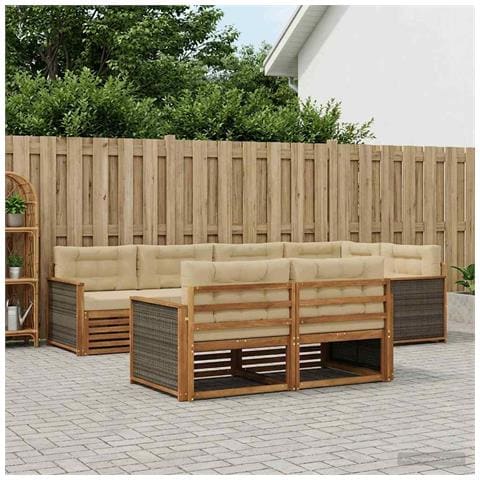 Set di divani da esterno con cuscino 7 pcs Naturale e Beige - Foto 2