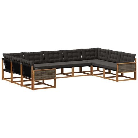 Set di divani da esterno con cuscino 9 pcs Naturale e Nero - Foto 1