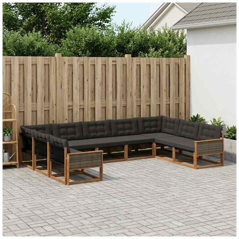 Set di divani da esterno con cuscino 9 pcs Naturale e Nero - Foto 2