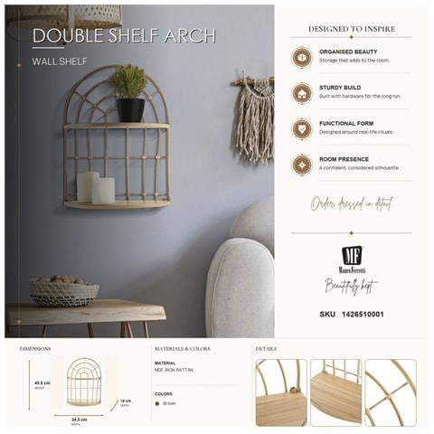 Mensola Doppia Arch In Ferro E Rattan — 34,5x18x45,5 Cm - Foto 8
