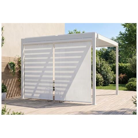 Pergola Bioclimatica Autoportante Piana 3x3m In Alluminio Bianco Con Tende A Rullo Retrattili Sul Lato Da 3 M - Foto 1