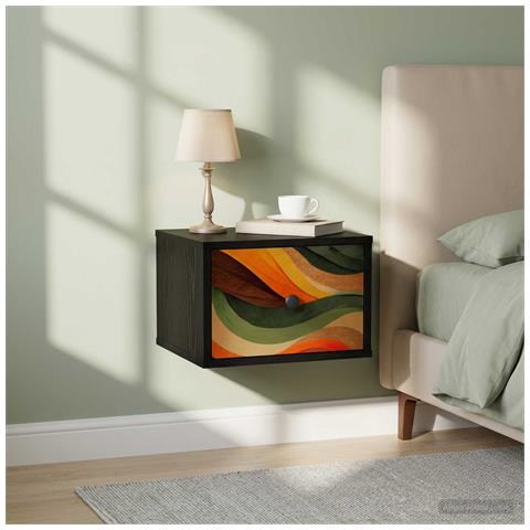 Mobiletto da comodino a parete BONN Rovere Nero 36 x 33 x 25 cm - Foto 2