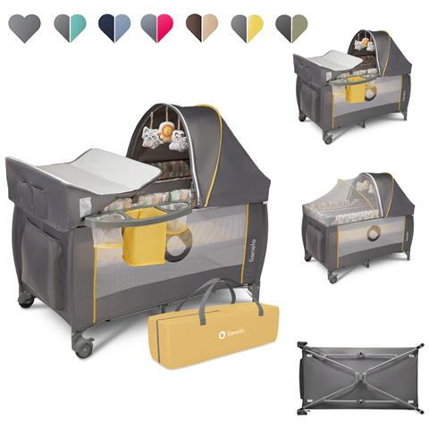 Sven Plus 2 In 1 Box Bambini Lettino Bambino Fasciatoio Giocattoli Pendenti Baldacchino Con Zanzariera Ingresso Laterale Aggiuntivo Rotelle Mobili Sistema Lockguard (giallo)  - Foto 1