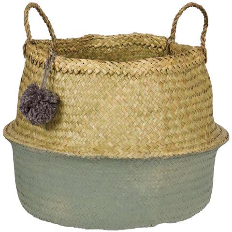 Cesto Portaoggetti Intrecciato Verde In Corda Di Cotone - Rettangolare 38x26x24 Cm Con Manici - Per Bagno, Cameretta, Giocattoli