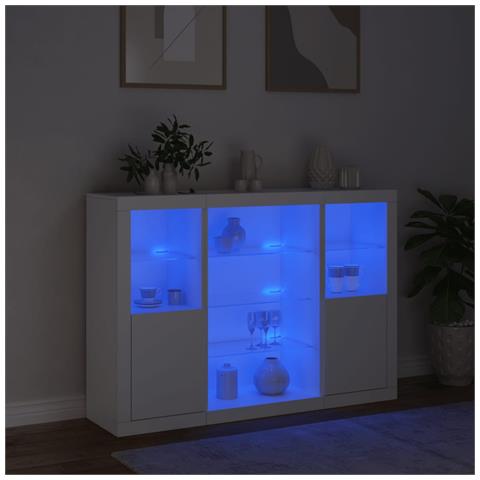 Credenze Con Luci Led 3 Pz Bianche In Legno Multistrato - Foto 3