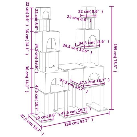 Albero Per Gatti Con Tiragraffi In Sisal Grigio Chiaro 199 Cm - Foto 6