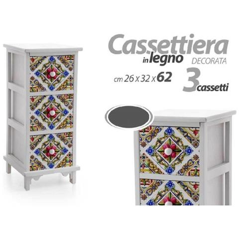 Trade Shop - Cassettiera 3 Cassetti Comodino Cucina Bagno Camera Letto Legno 62x26x32cm 829390 - Foto 1