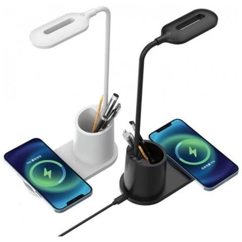 Lampada Led Da Comodino E /o Tavolo Con Caricatore A Induzione Qi 10w, Nero - Foto 3