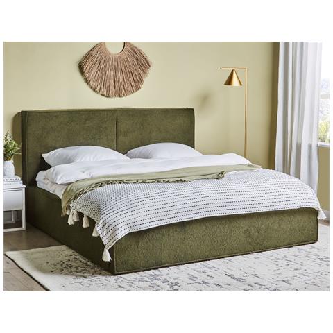Letto Matrimoniale Bouclé Verde Scuro Con Contenitore 180 X 200 Cm Moissac - Foto 1