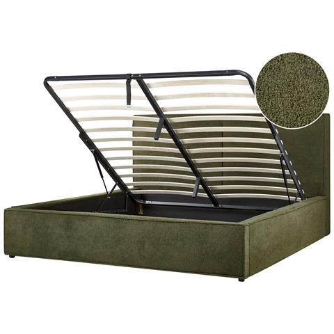 Letto Matrimoniale Bouclé Verde Scuro Con Contenitore 180 X 200 Cm Moissac - Foto 2