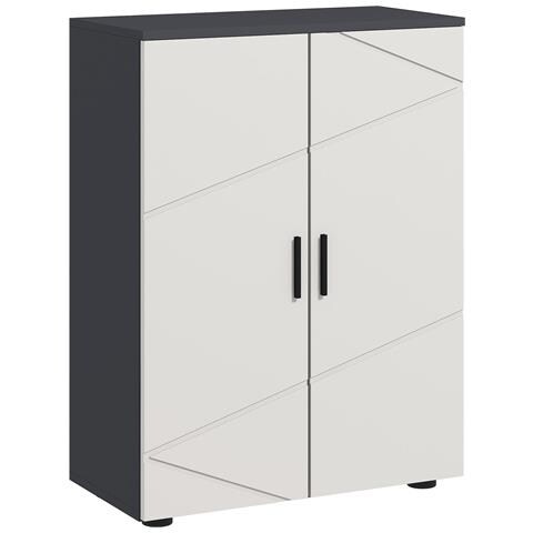 Mobiletto Bagno 2 Ante In Legno Con 3 Ripiani E Chiusura Ammortizzata, 60x30x82cm, Grigio - Foto 1