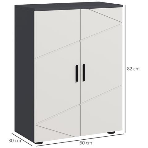 Mobiletto Bagno 2 Ante In Legno Con 3 Ripiani E Chiusura Ammortizzata, 60x30x82cm, Grigio - Foto 6