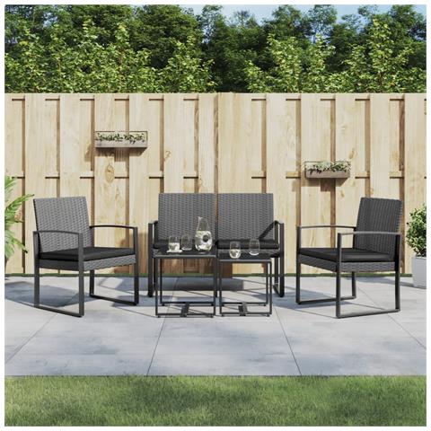 Set Pranzo Da Giardino 5 Pz Con Cuscini Pp Rattan Grigio Scuro - Foto 6