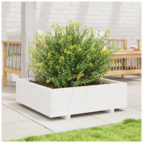 Fioriera Da Giardino Bianca 80x80x26,5cm Legno Massello Di Pino - Foto 3