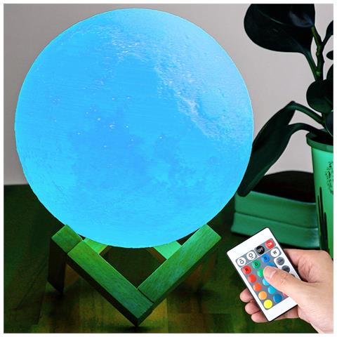 Lampada Tavolo Luna 15cm Luce LED RGB Cambio Colore Moon Lamp USB Telecomando - Foto 1