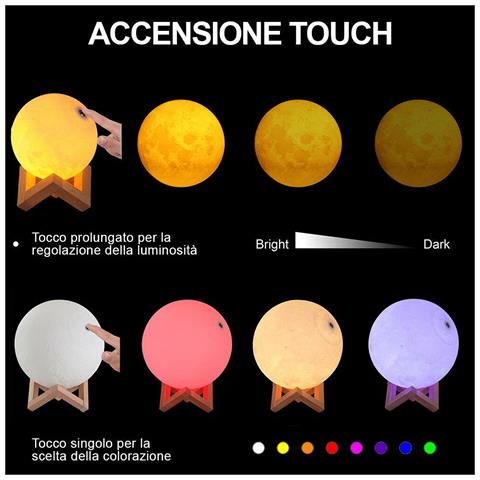 Lampada Tavolo Luna 15cm Luce LED RGB Cambio Colore Moon Lamp USB Telecomando - Foto 5