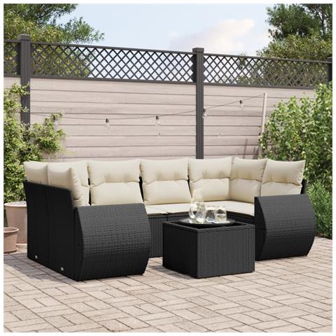 Set Divani Da Giardino Con Cuscini 7pz Nero Polyrattan - Foto 1