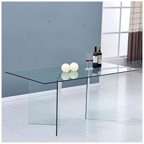 Tavolo Nespolo In Vetro Temperato 10 Mm Con Gambe Triangolari 180x90x78 H Cm. - Foto 1