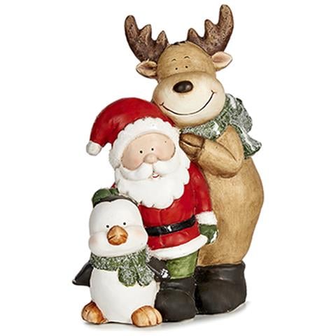 Figura Natalizia Con Renna, Babbo Natale E Pinguino. - Foto 1