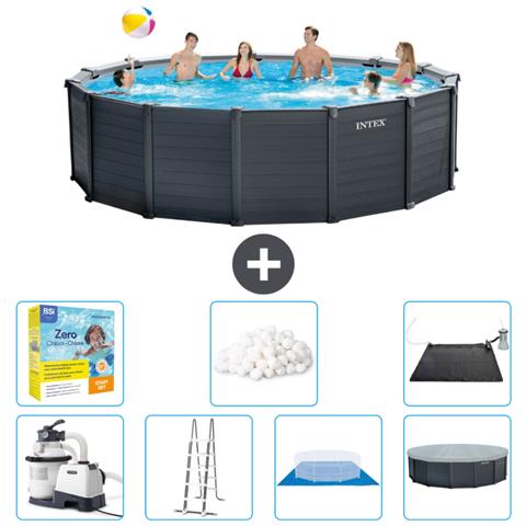 Piscina Fuori Terra - In Giro - 478x478x124 Cm - Grigio - Include Accessori Coordinati Cb50 - Foto 1