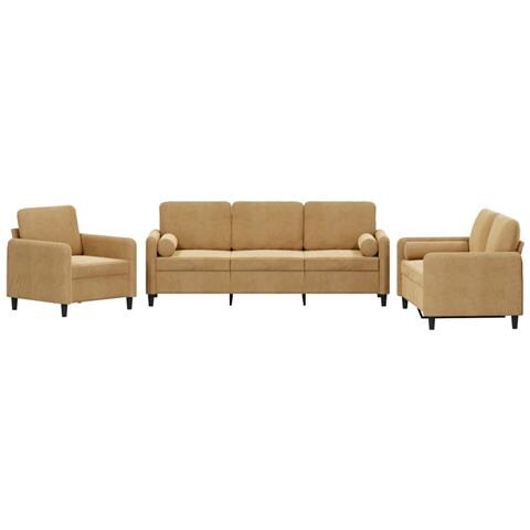 Set Di Divani 3 Pz Con Cuscini Marrone In Velluto - Foto 1