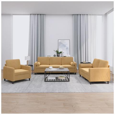 Set Di Divani 3 Pz Con Cuscini Marrone In Velluto - Foto 8