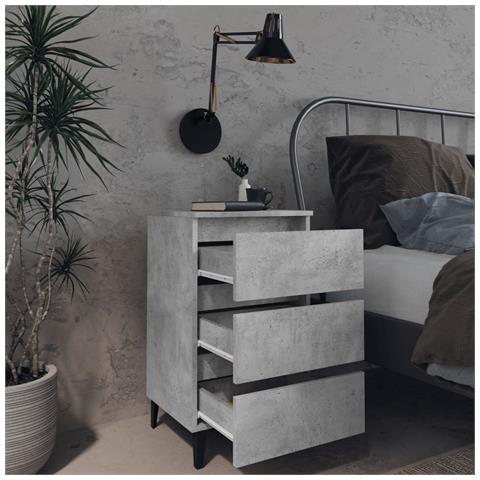 Comodino Con Gambe In Metallo Grigio Cemento 40x35x69 Cm - Foto 2