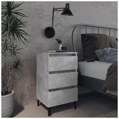 Comodino Con Gambe In Metallo Grigio Cemento 40x35x69 Cm - Foto 8