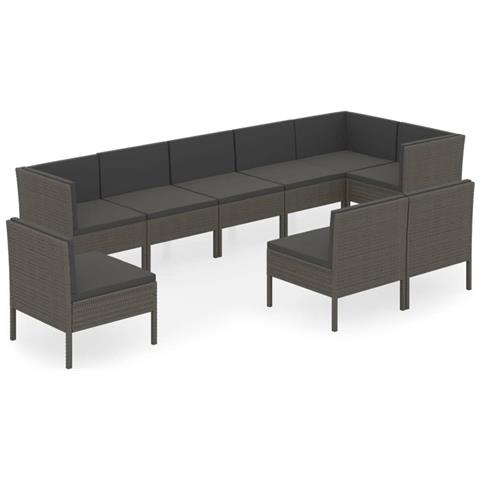 Set Divani Da Giardino 9 Pz Con Cuscini In Polyrattan Grigio - Foto 1